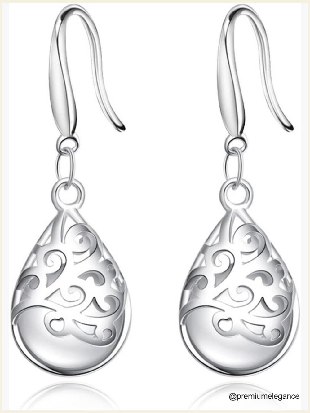925 Sterling Silver Filigree Drop Dangle Earrings Teardrop